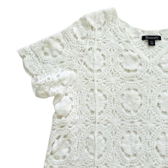 Roamans White French Crochet Short Sleeve Cotton Top Sweater Size 18/20 NEW - Picture 7 of 13